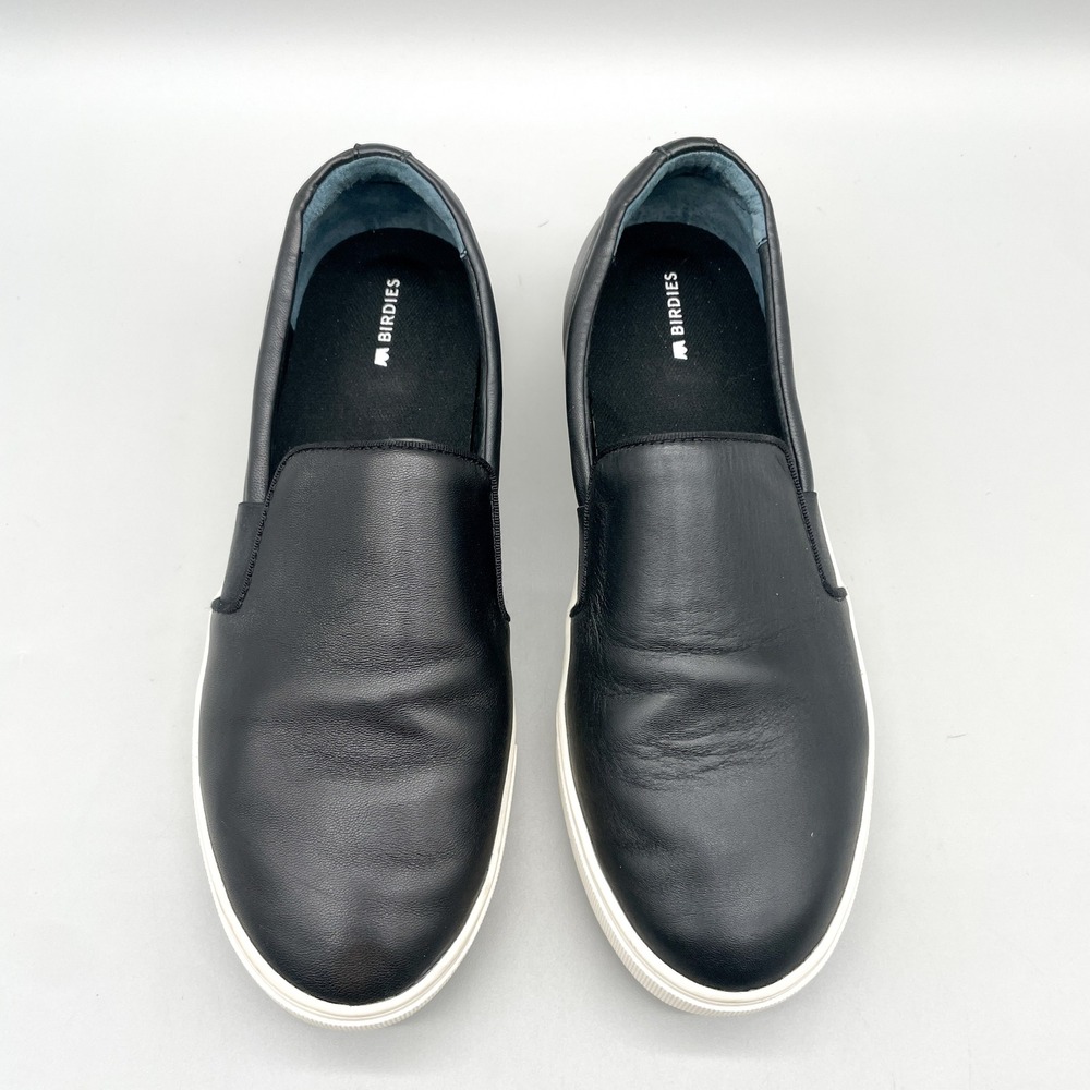 Birdies Womens 9 Swift Slip On Sneakers Black Leather Casual Shoe Travel Classic
